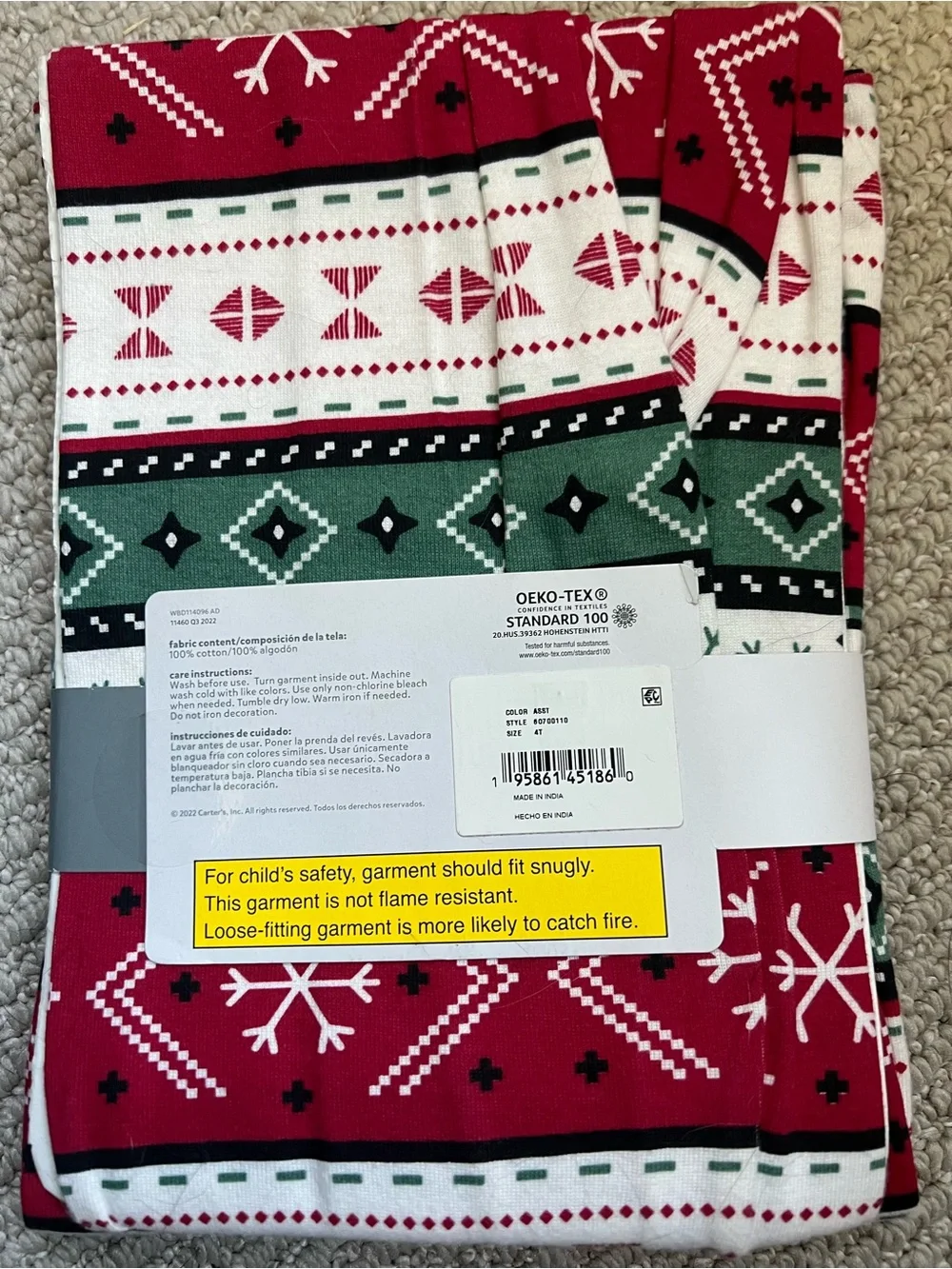 Carter's Child of Mine 2-Piece Toddler Holiday Pajama size 4T/4A $15